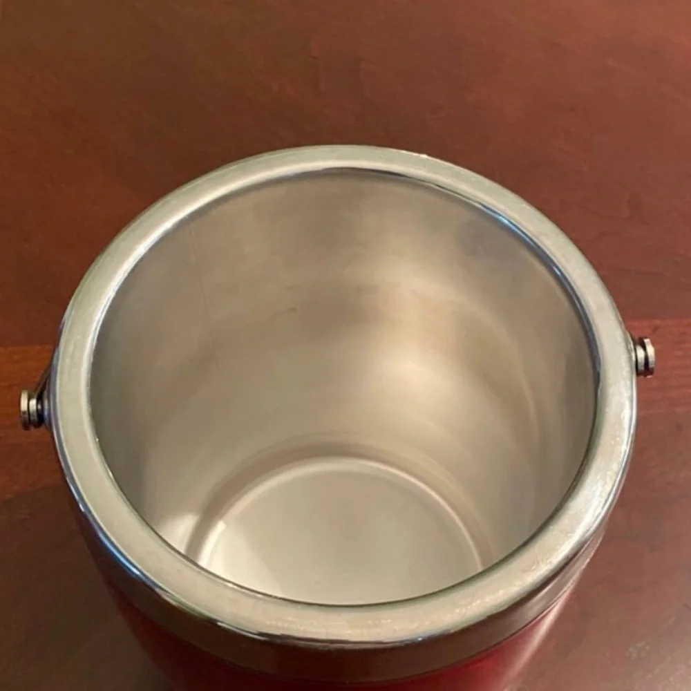 Vintage Classic Retro Red Ice Bucket With Chrome Lid